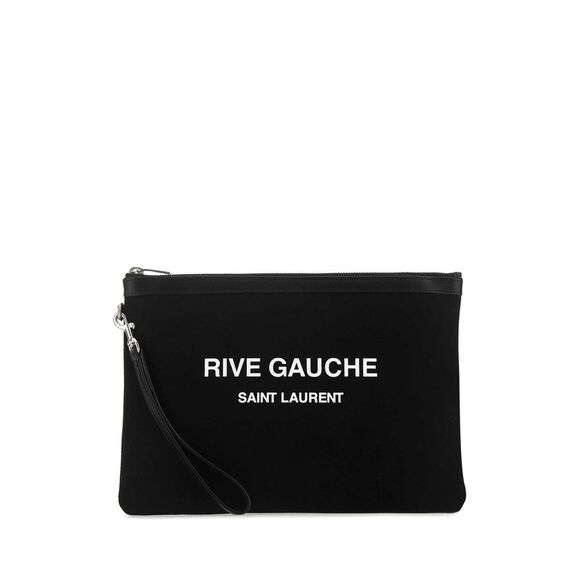 Saint Laurent Men Black Canvas Rive Gauche Clutch